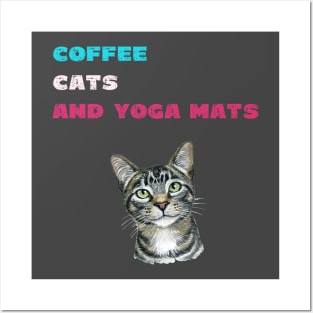 Coffee cats and yoga mats funny yoga and cat drawing Posters and Art